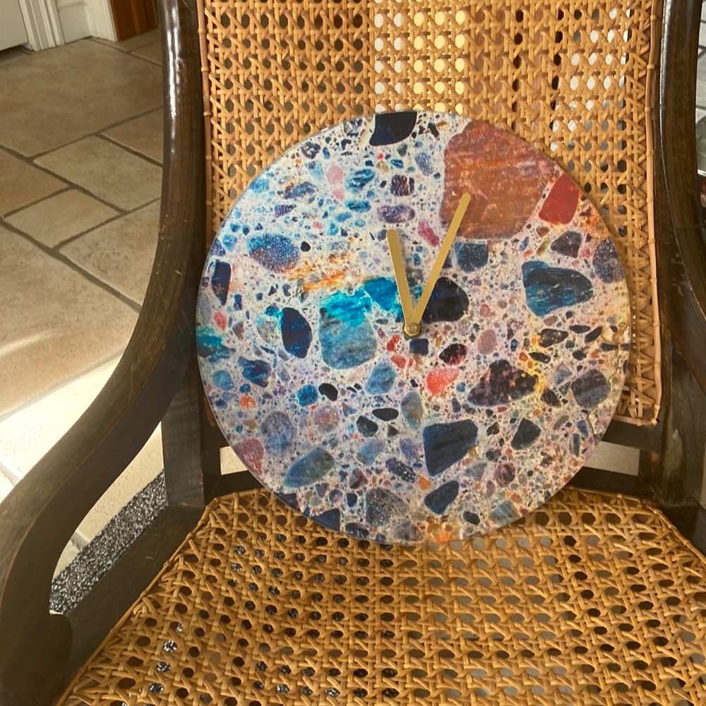 EUC Glass hanging clock with sea glass print